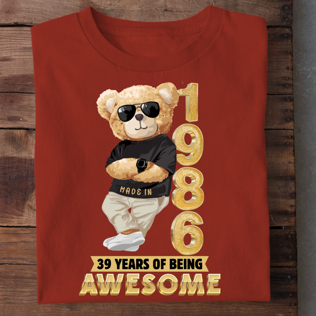 39-1986 YEARS OF BEING AWESOME QI | 39TH BIRTHDAY T-SHIRT | VINTAGE 1986 T-SHIRT