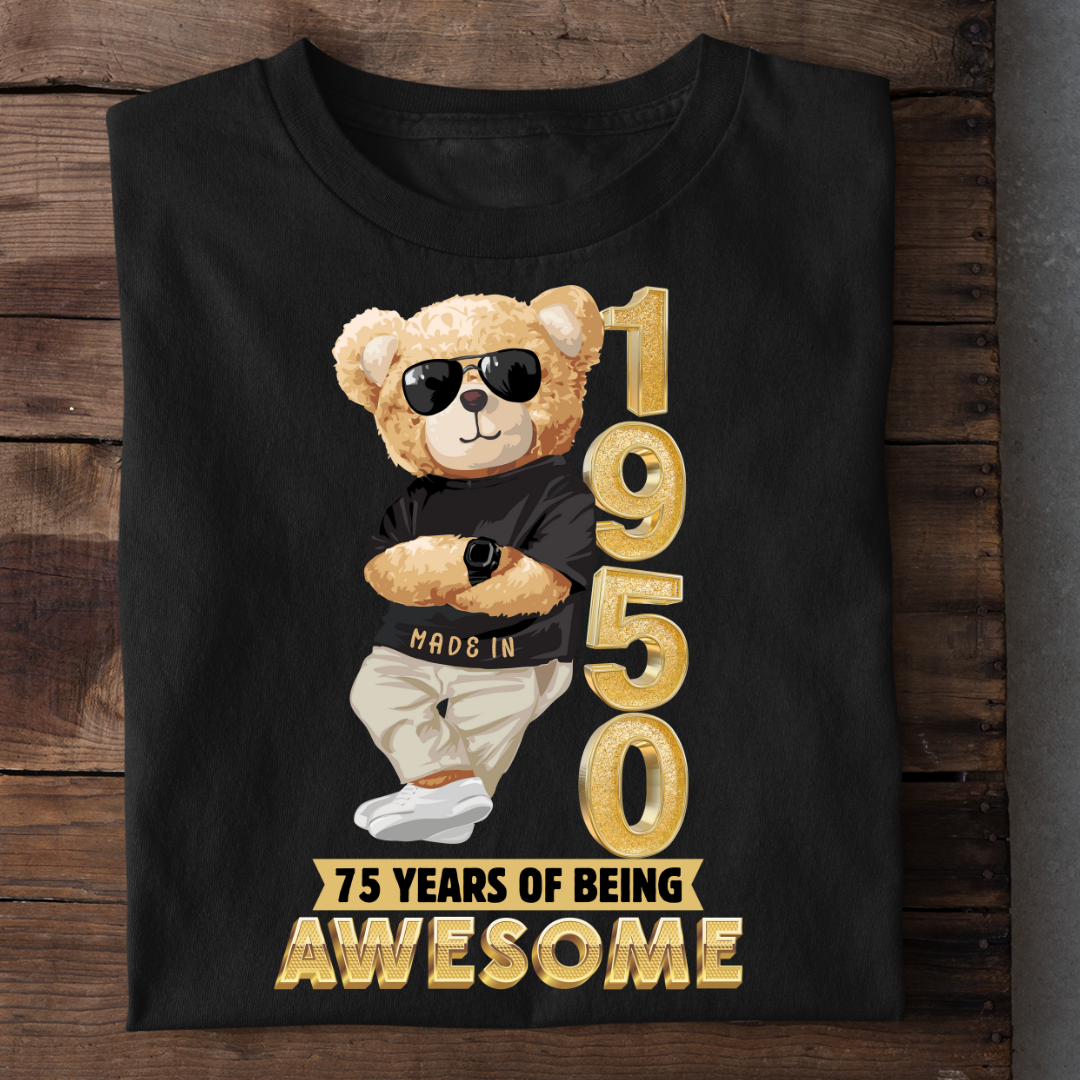75-1950 YEARS OF BEING AWESOME QI | 75TH BIRTHDAY T-SHIRT | VINTAGE 1950 T-SHIRT