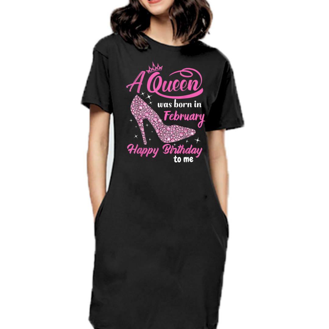 A QUEEN WAS BORN IN FEBRUARY T-SHIRT DRESS QI