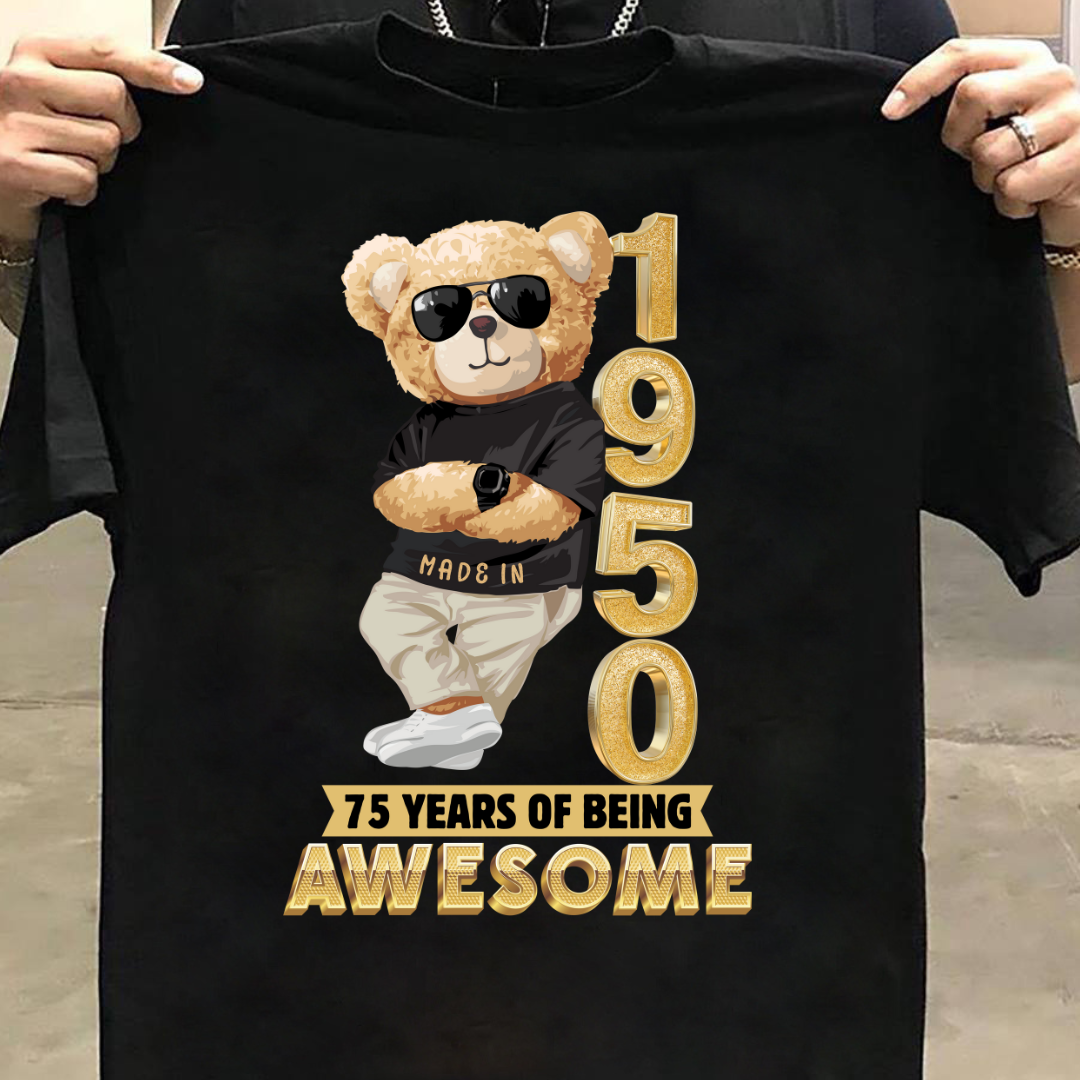75-1950 YEARS OF BEING AWESOME QI | 75TH BIRTHDAY T-SHIRT | VINTAGE 1950 T-SHIRT