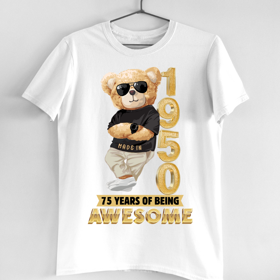 75-1950 YEARS OF BEING AWESOME QI | 75TH BIRTHDAY T-SHIRT | VINTAGE 1950 T-SHIRT