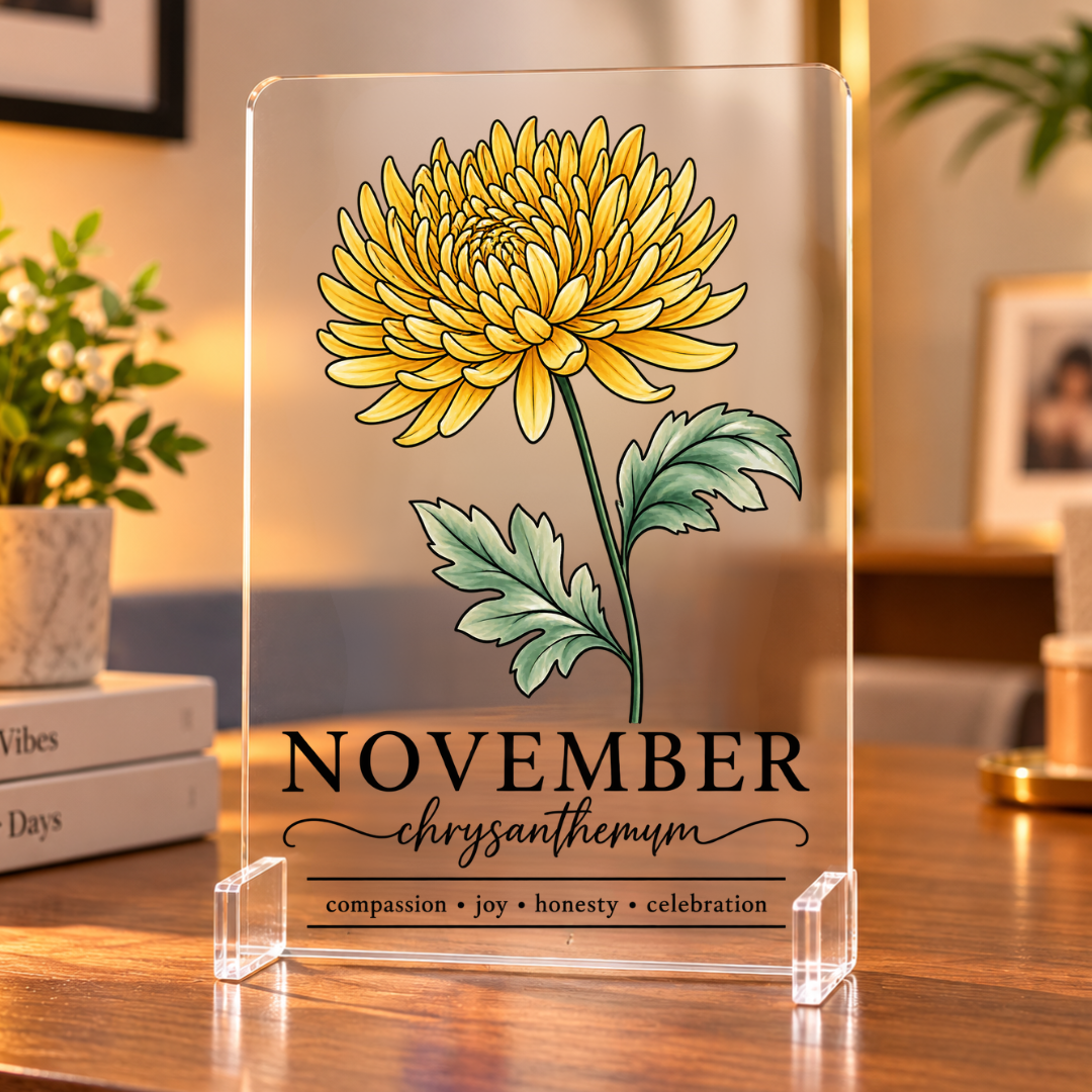 November Birth Flower β Chrysanthemum Acrylic Frame