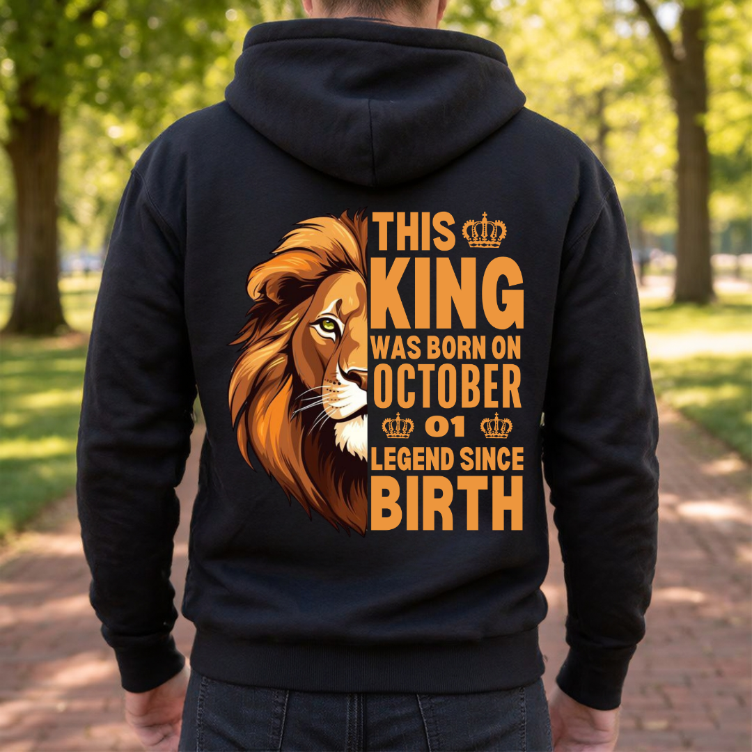 KING 1ST OCTOBER BACK PRINT HOODIE