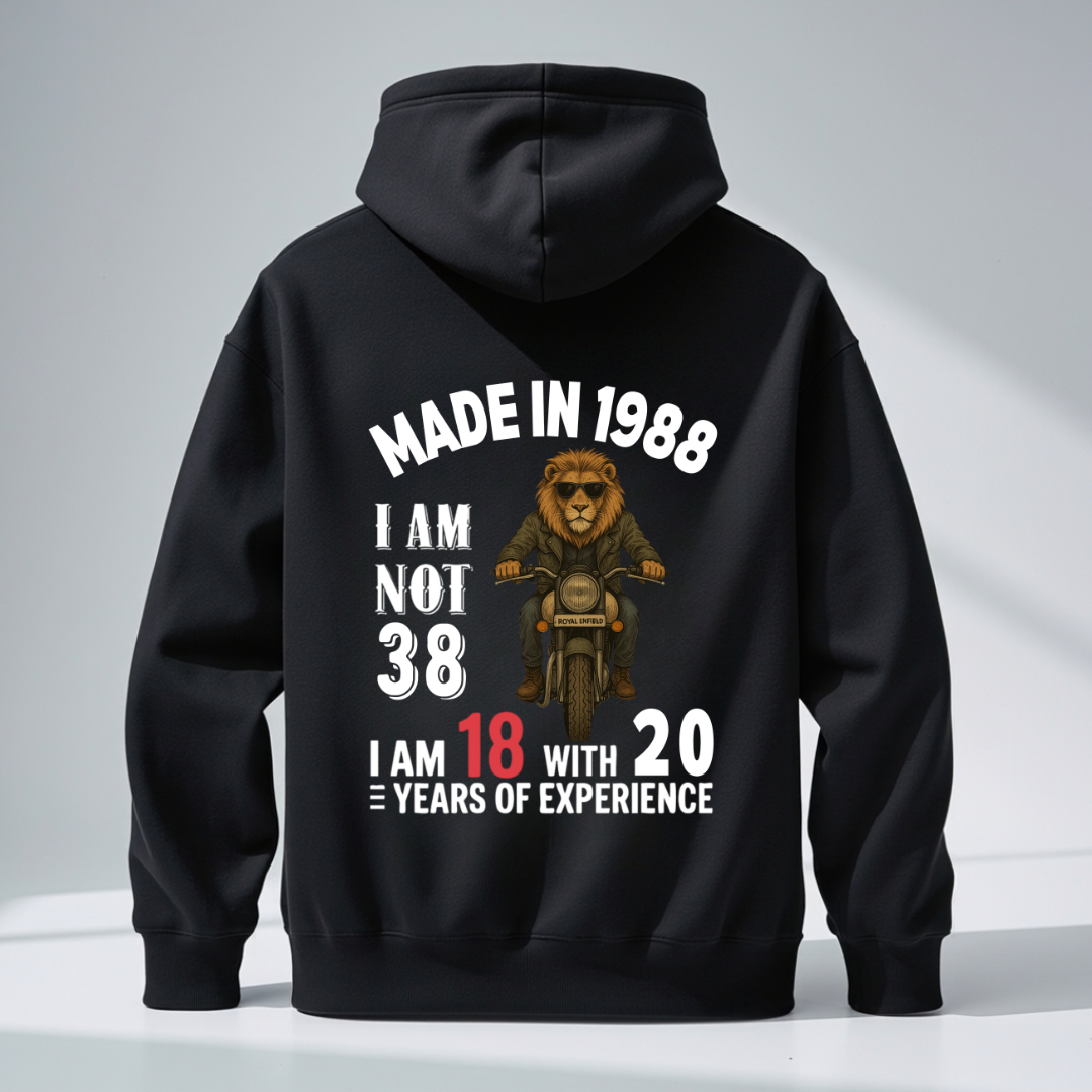 MADE IN 1988 I AM NOT 38 BACK PRINT HOODIE QI