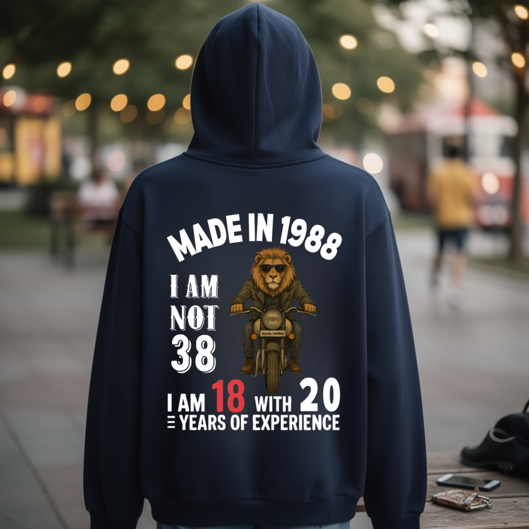 MADE IN 1988 I AM NOT 38 BACK PRINT HOODIE QI