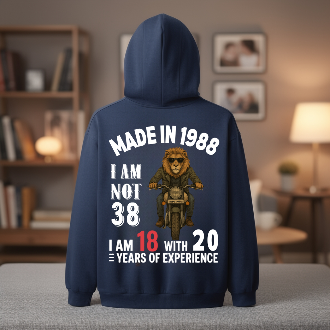 MADE IN 1988 I AM NOT 38 BACK PRINT HOODIE QI
