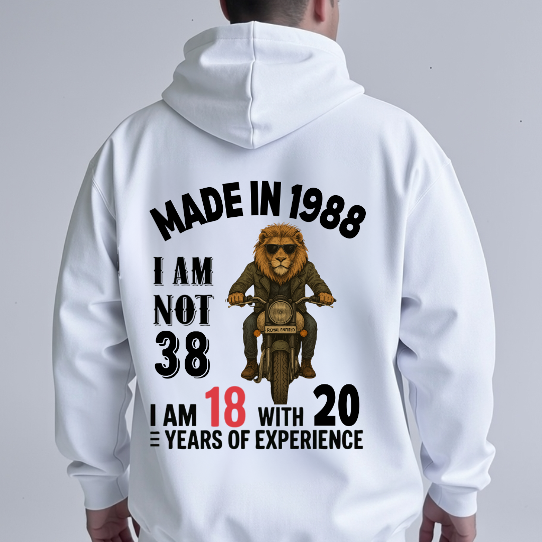 MADE IN 1988 I AM NOT 38 BACK PRINT HOODIE QI