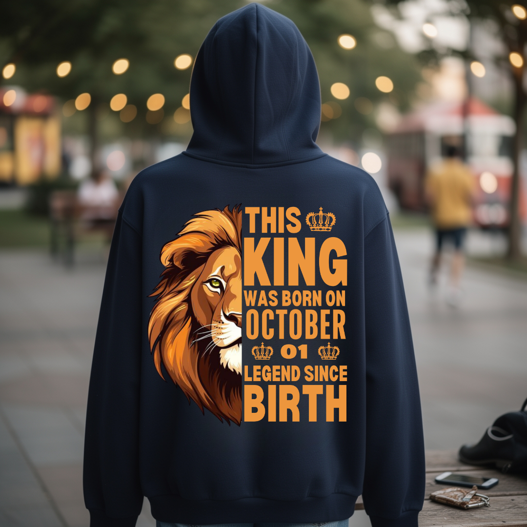 KING 1ST OCTOBER BACK PRINT HOODIE