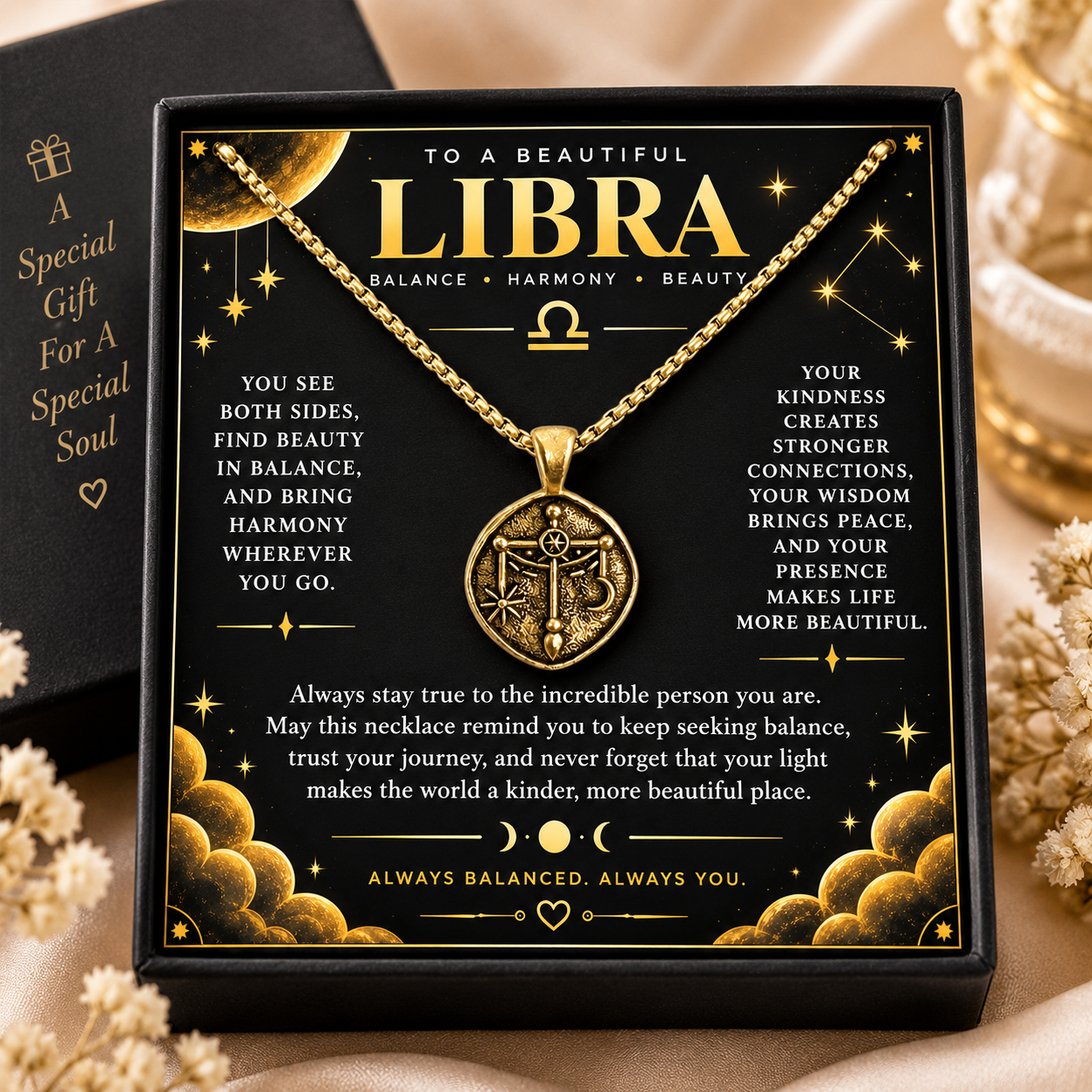 To A Beautiful Libra — Zodiac Balance Necklace & Message Card