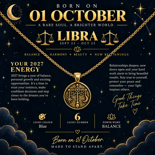 Born on 01 October – Libra 2027 Personalized Zodiac Necklace